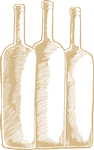 line drawing of three wine bottles standing in a group